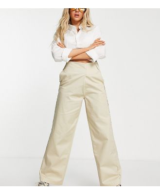 COLLUSION heavy canvas wide leg pants with cross over front in camel-Orange