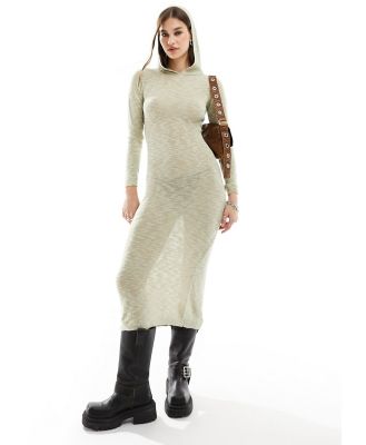 COLLUSION hooded maxi knitted dress in ecru-White