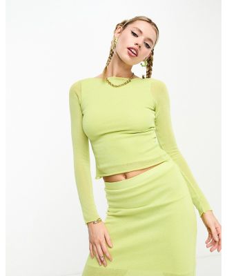 COLLUSION knit slash neck long sleeve top in green