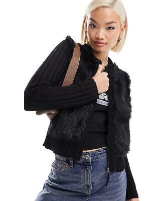 COLLUSION knitted faux fur jumper jacket in black