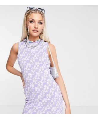COLLUSION knitted mini dress with text print in lilac and white-Multi