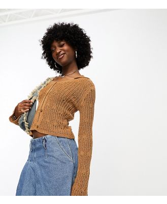 COLLUSION knitted open stitch shirt cardigan in burnt rust-Auburn