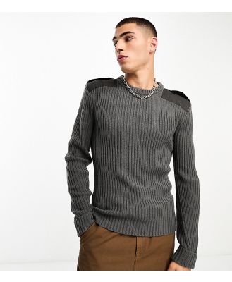 COLLUSION knitted rib crew neck jumper with utility details in charcoal grey