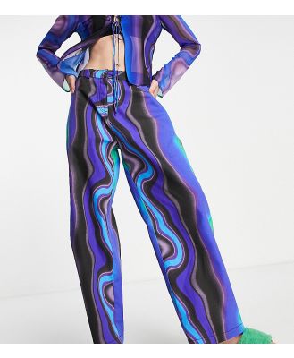 COLLUSION low rise baggy twill wave print pants in blue (part of a set)