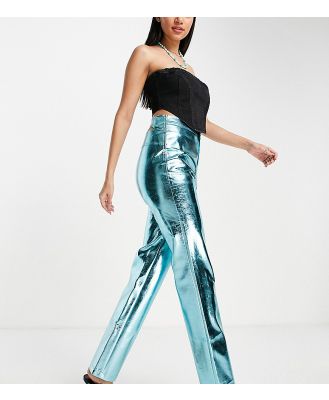 COLLUSION metallic faux leather straight leg pants in blue-Multi