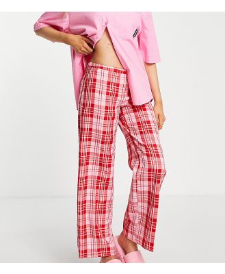 COLLUSION polyester low rise straight leg pants in pink & red check - MULTI