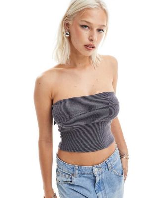 COLLUSION rib bandeau top with foldover in charcoal-Grey