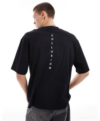 COLLUSION short sleeve vertical logo back print tee in black