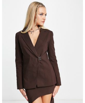 COLLUSION slim fit blazer with clasp detail in brown (part of a set)