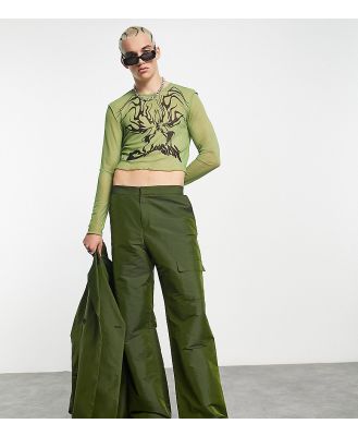 COLLUSION straight pants in khaki (part of a set)-Green
