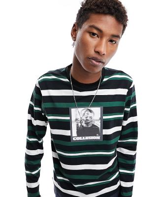 COLLUSION stripe long sleeve t-shirt with photographic print-Multi
