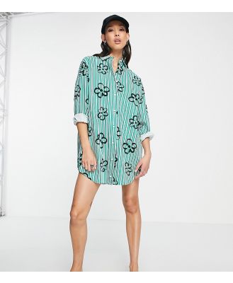 COLLUSION stripe shirt dress with floral print-Multi