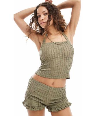 COLLUSION textured halter top in green