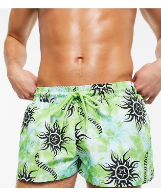 COLLUSION tie dye sun print swim shorts-Green