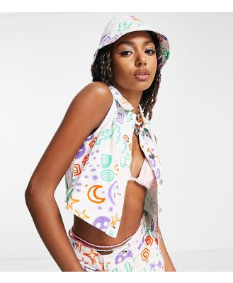COLLUSION twill abstract print crop top in multi
