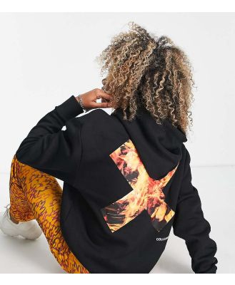 COLLUSION Unisex hoodie with flame logo print-Black