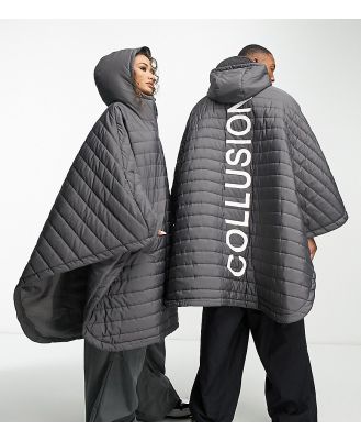 COLLUSION Unisex oversized branded quilted poncho in grey