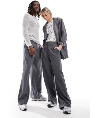 COLLUSION Unisex relaxed tailored pants in grey