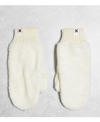 COLLUSION Unisex shearling mittens in ecru-White