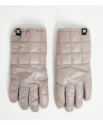 COLLUSION Unisex wet look padded gloves in stone-Neutral