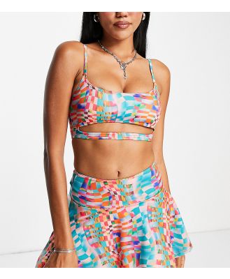 COLLUSION warp check printed cut-out bikini top in multi