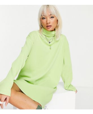 COLLUSION washed rib boxy roll neck dress in green-Grey