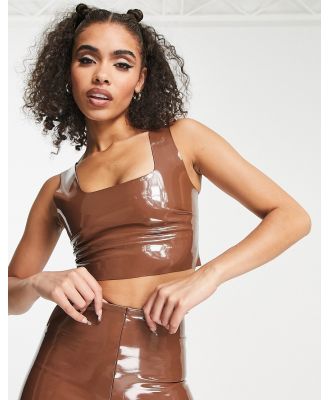 Commando faux leather patent crop top in tan (Part of a set)-Neutral