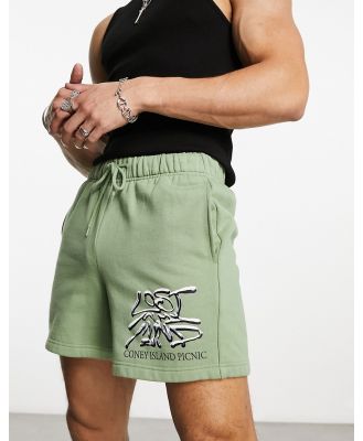 Coney Island Picnic jersey shorts in green with lost mind print (part of a set)