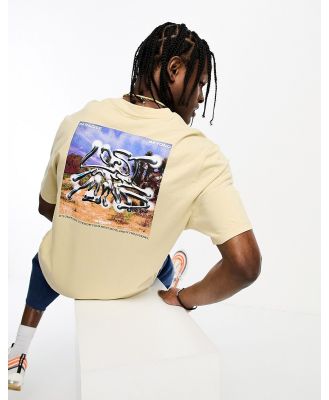 Coney Island Picnic short sleeve t-shirt in beige with lost mind chest and back print-Neutral