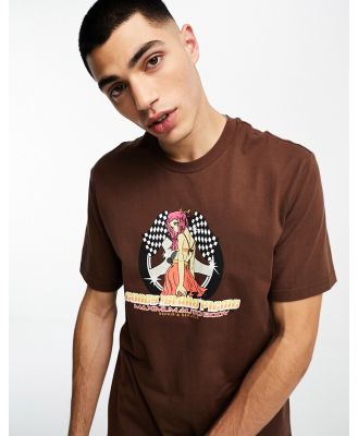 Coney Island Picnic short sleeve t-shirt in brown with auto body chest print (Part of a set)