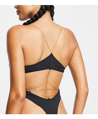 Cosmogonie Exclusive plunge bodysuit with gold chain strappy back detail in black