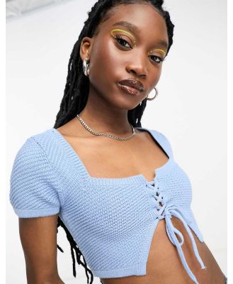 Cotton On key hole knit off shoulder crop top in blue-Orange