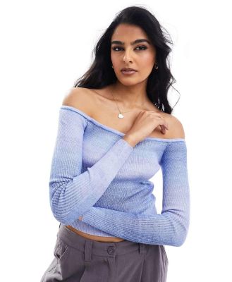 Cotton On off shoulder rib knit top in blue ombre