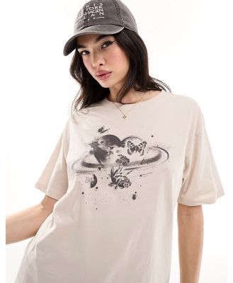 Cotton On oversized t-shirt with divine cosmos graphic in stone-White