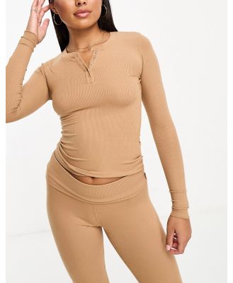 Cotton On pyjama Sleep Recovery henley top in cafe noir (part of a set)-Brown