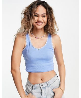 Daisy Street 90s crop singlet with lace trim and rose detail in blue