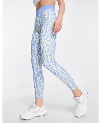 Daisy Street Active all over logo leggings in blue and yellow-Multi