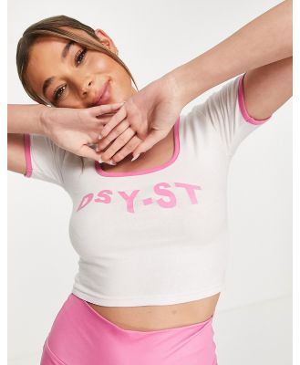 Daisy Street Active crop top in white and pink