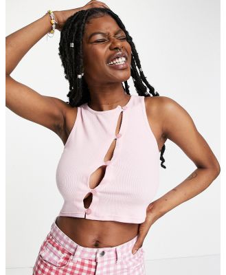 Daisy Street cropped singlet top with asymmetric buttons in baby pink