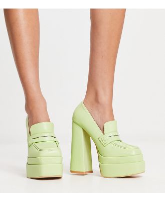 Daisy Street Exclusive double platform heeled loafers in lime-Green