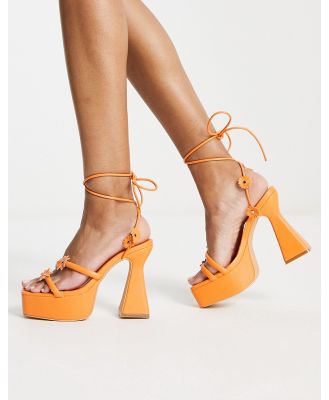 Daisy Street flower platform heeled sandals in orange