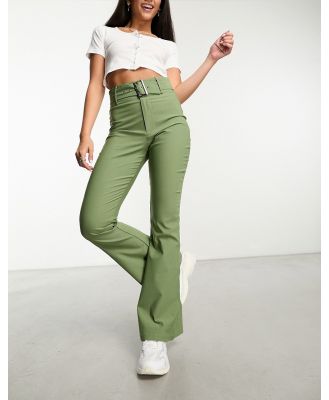 Daisy Street high waisted bengaline pants with belt in sage (part of a set)-Green