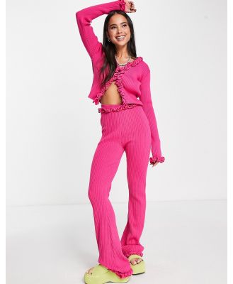 Daisy Street high waisted relaxed pants with frill detail in hot pink knit (part of a set)