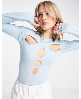 Daisy Street long sleeve bodysuit with extreme cut outs in baby blue