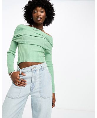 Daisy Street off shoulder fitted jumper in green knit
