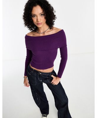 Daisy Street off shoulder fitted jumper in purple knit