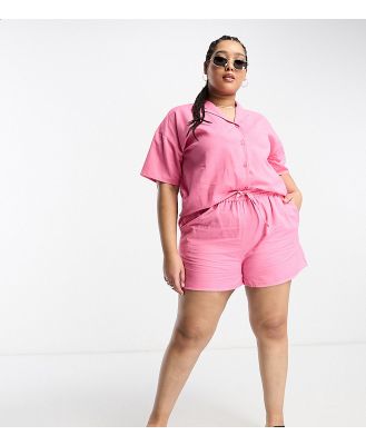 Daisy Street Plus linen relaxed boxy shorts in pink (part of a set)