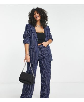 Daisy Street Plus relaxed tailored pants in blue pinstripe (part of a set)