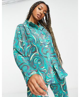 Daisy Street relaxed shirt in plisse swirl (part of a set)-Green