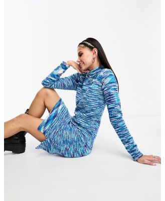 Daisy Street roll neck slouch midi jumper dress in stripe mix knit-Multi
